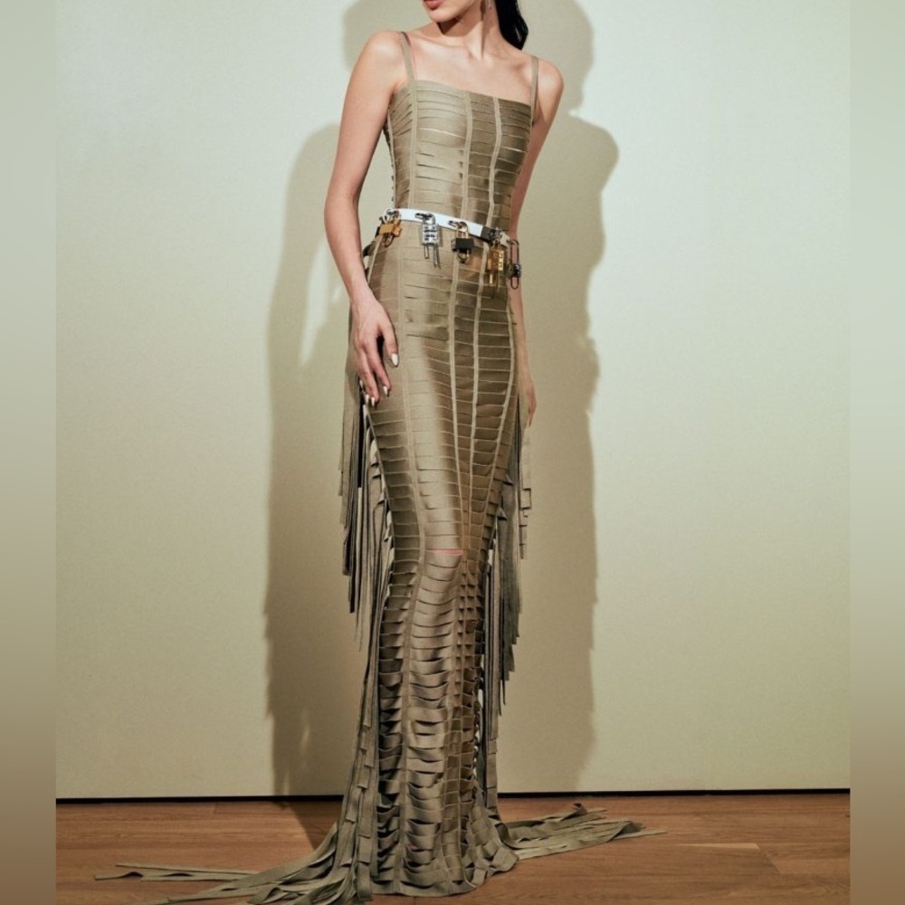 Givenchy Ribbon Effect Long Dress in Beige